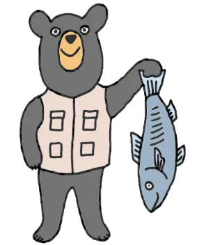 モンタくんが魚を持っている絵