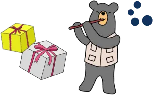 モンタくんが笛を吹いている絵