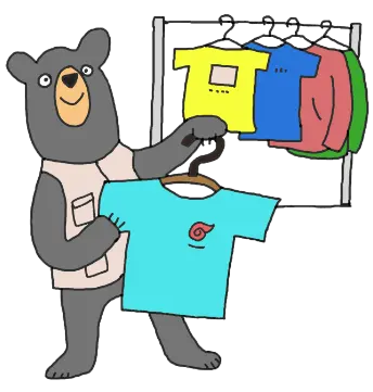 モンタくんが洋服を選んでいる絵